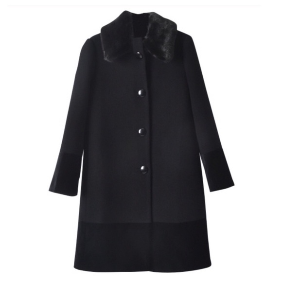 KATE SPADE • Fur Collar Velvet Trim Coat - Picture 1 of 8